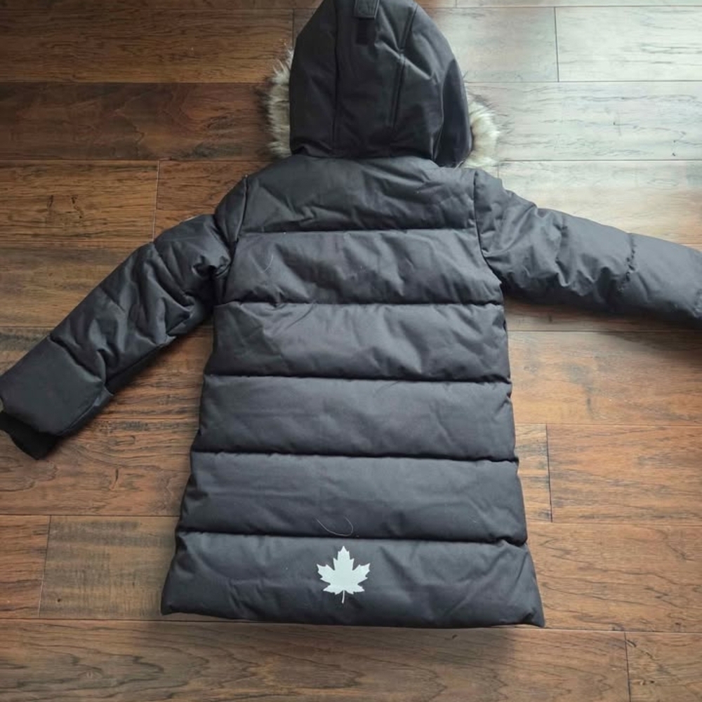 Black Hooded Puffer Coat with Faux Fur Trim - Picture 3 of 3